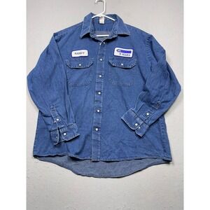 Vintage Big Ben Denim Work Shirt XL Blue Randy 14 Years Patch Made in USA Snap